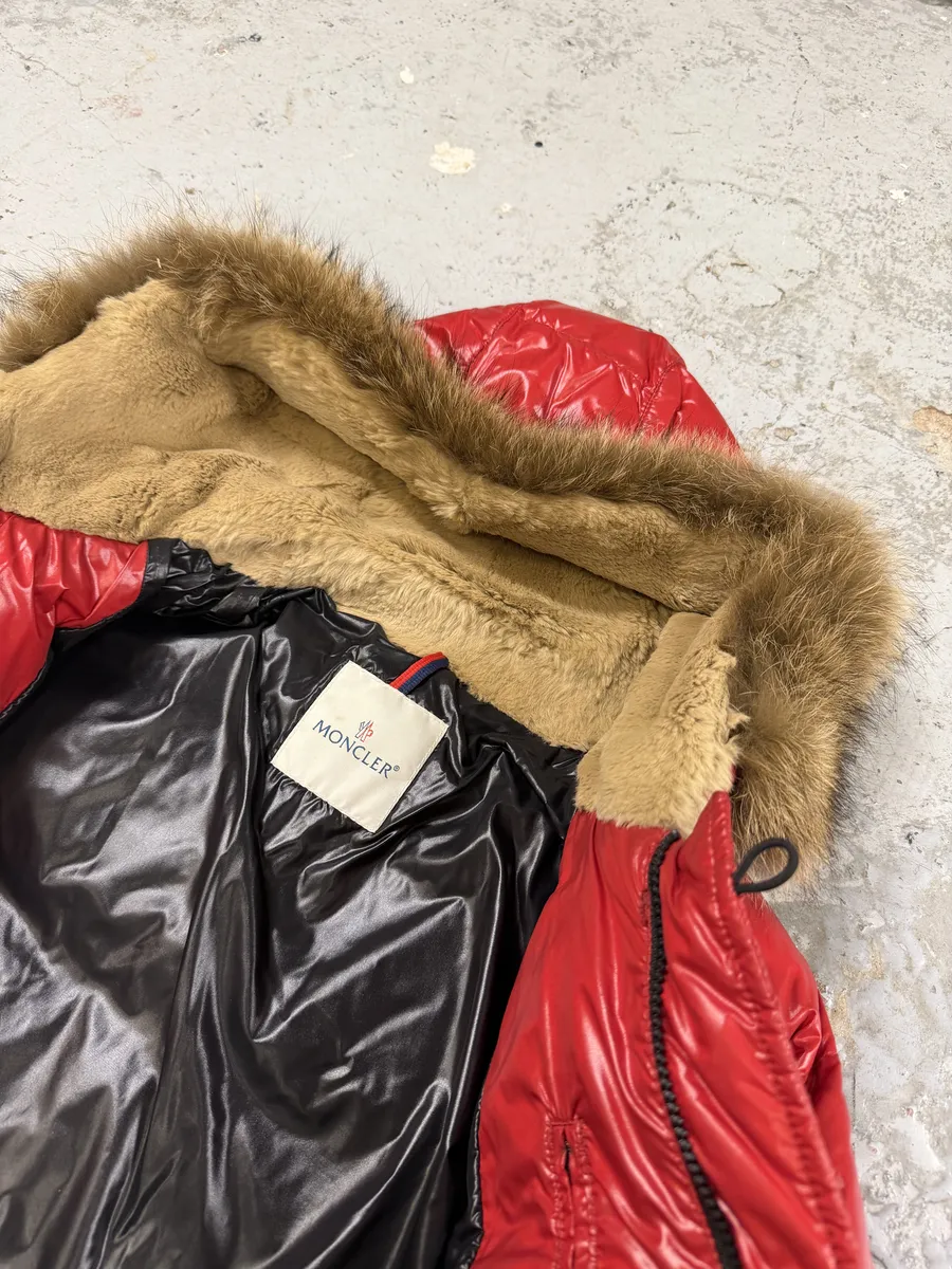 2010s Moncler Red Premium Puffer Fur Hooded Jacket - Image 12
