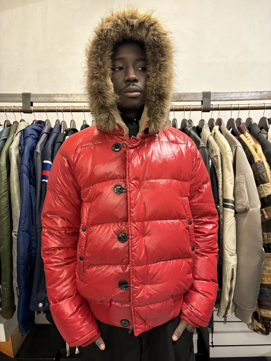 2010s Moncler Red Premium Puffer Fur Hooded Jacket - Image 3