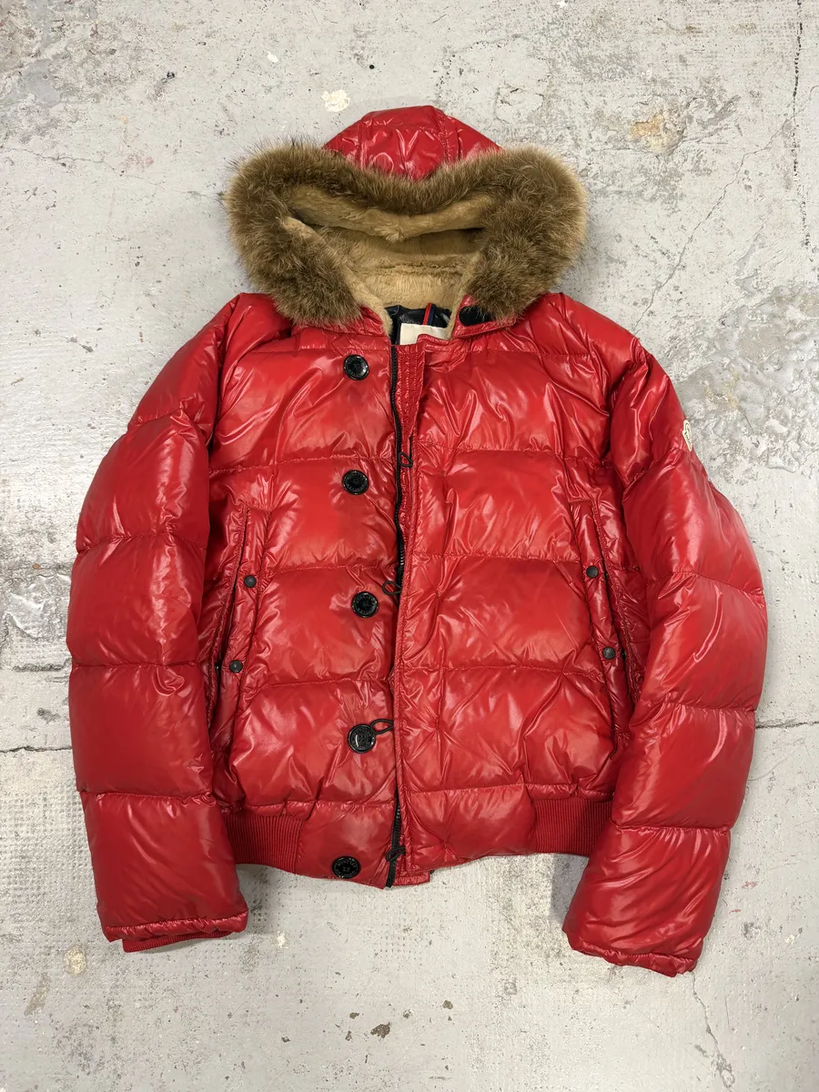 2010s Moncler Red Premium Puffer Fur Hooded Jacket - Image 5