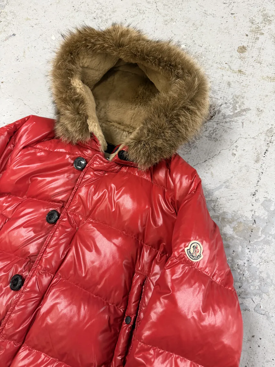 2010s Moncler Red Premium Puffer Fur Hooded Jacket - Image 8