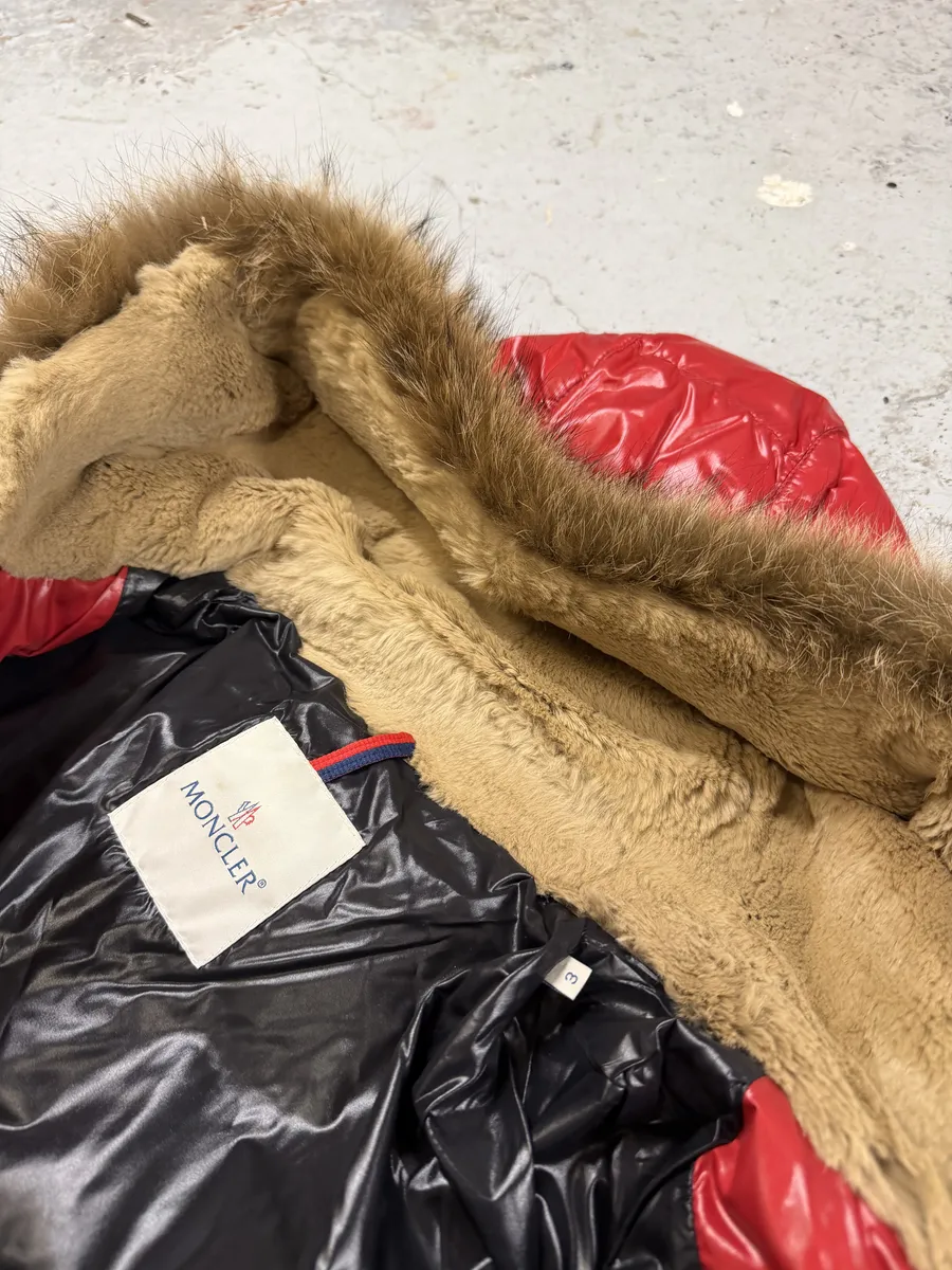 2010s Moncler Red Premium Puffer Fur Hooded Jacket - Image 9