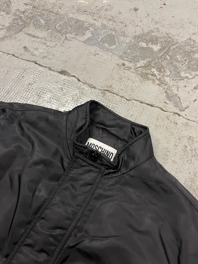 2010s Moschino Black Nylon Ribbed Cuff Bomber Jacket - Image 5