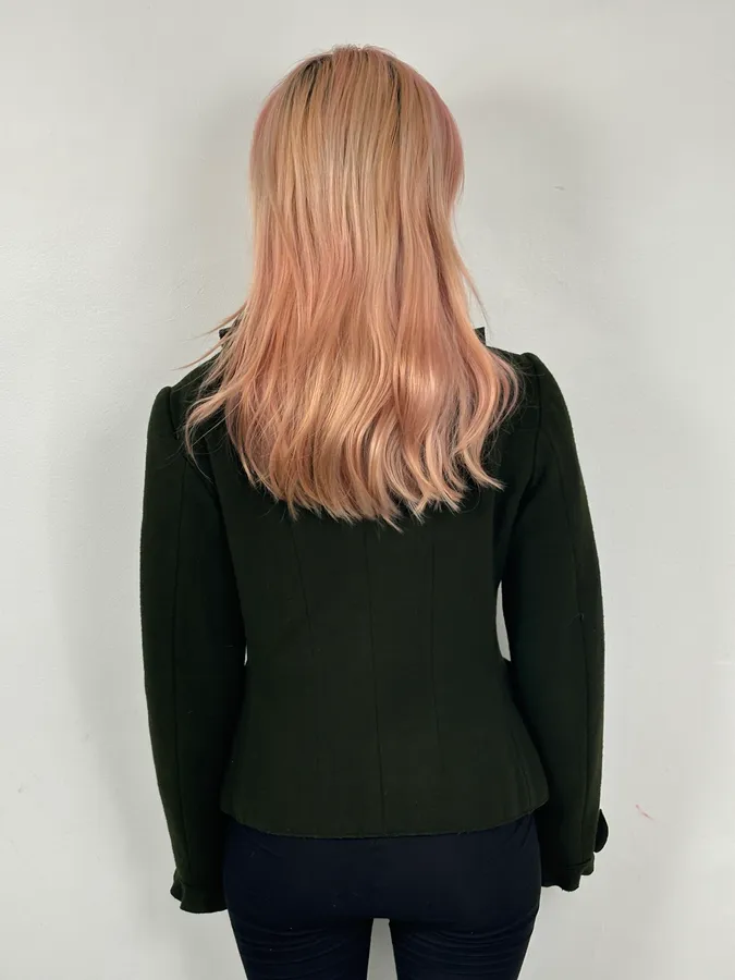 2010s Moschino Olive Wool Ruffled Blazer Jacket - Image 3