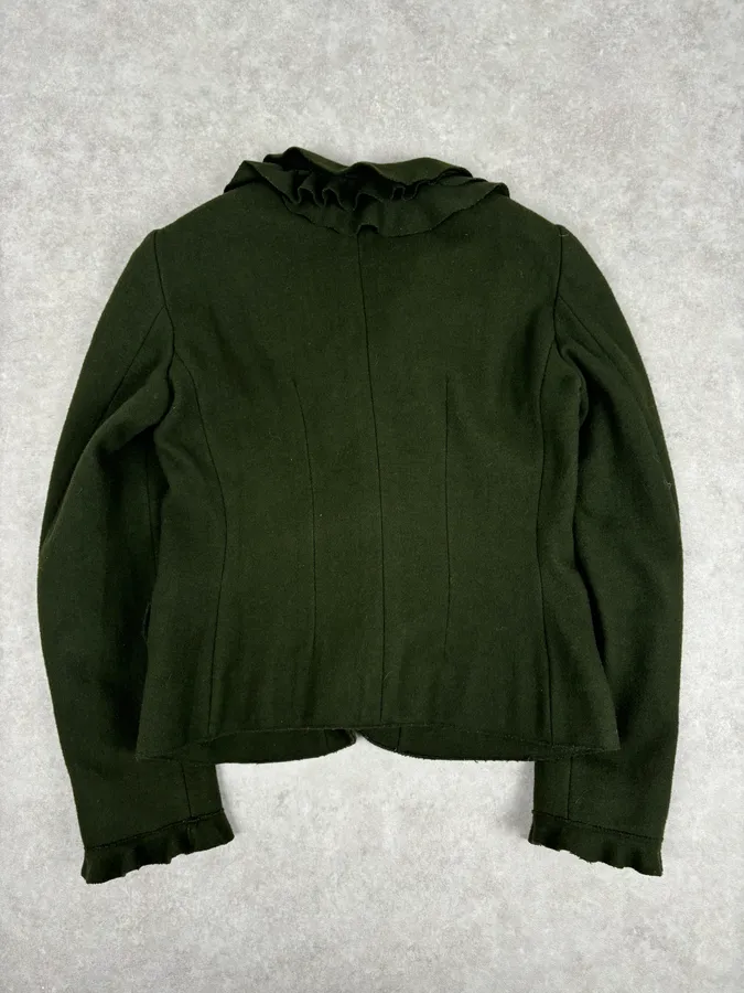 2010s Moschino Olive Wool Ruffled Blazer Jacket - Image 6