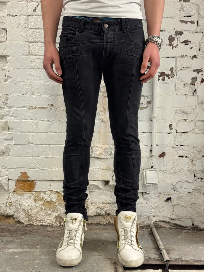 2010s Pierre Balmain Biker Dark Grey Slim Denim Jeans - Image 2
