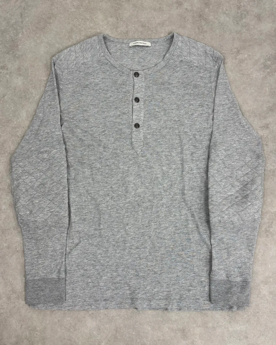2010s Pierre Balmain Grey Quilted Henley Longsleeve