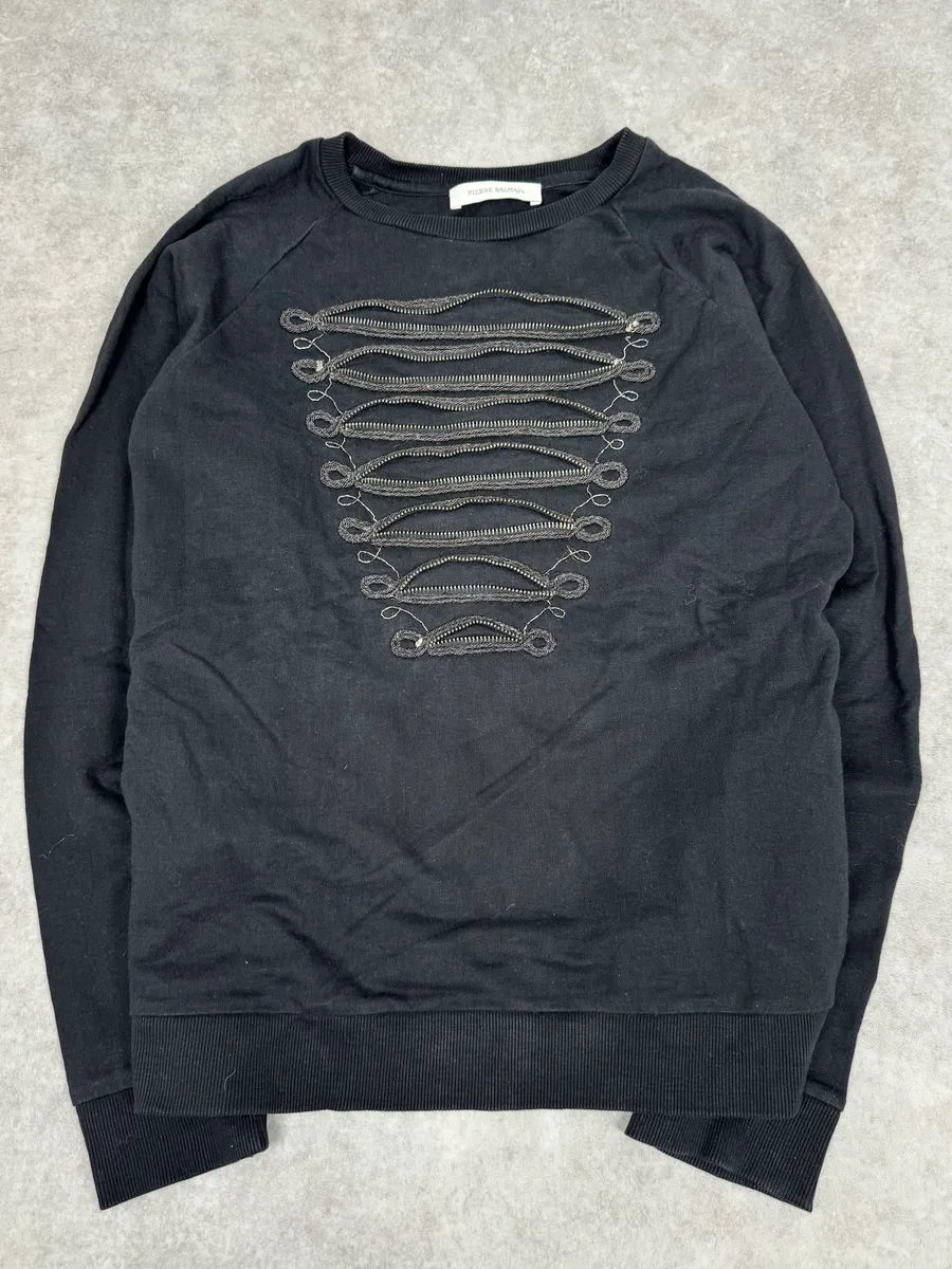 2010s Pierre Balmain Officer Zip Black Sweater