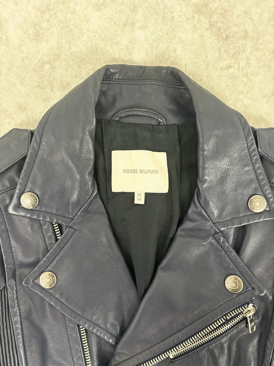 2010s Pierre Balmain Perfecto Biker Blue Leather Jacket - Image 4