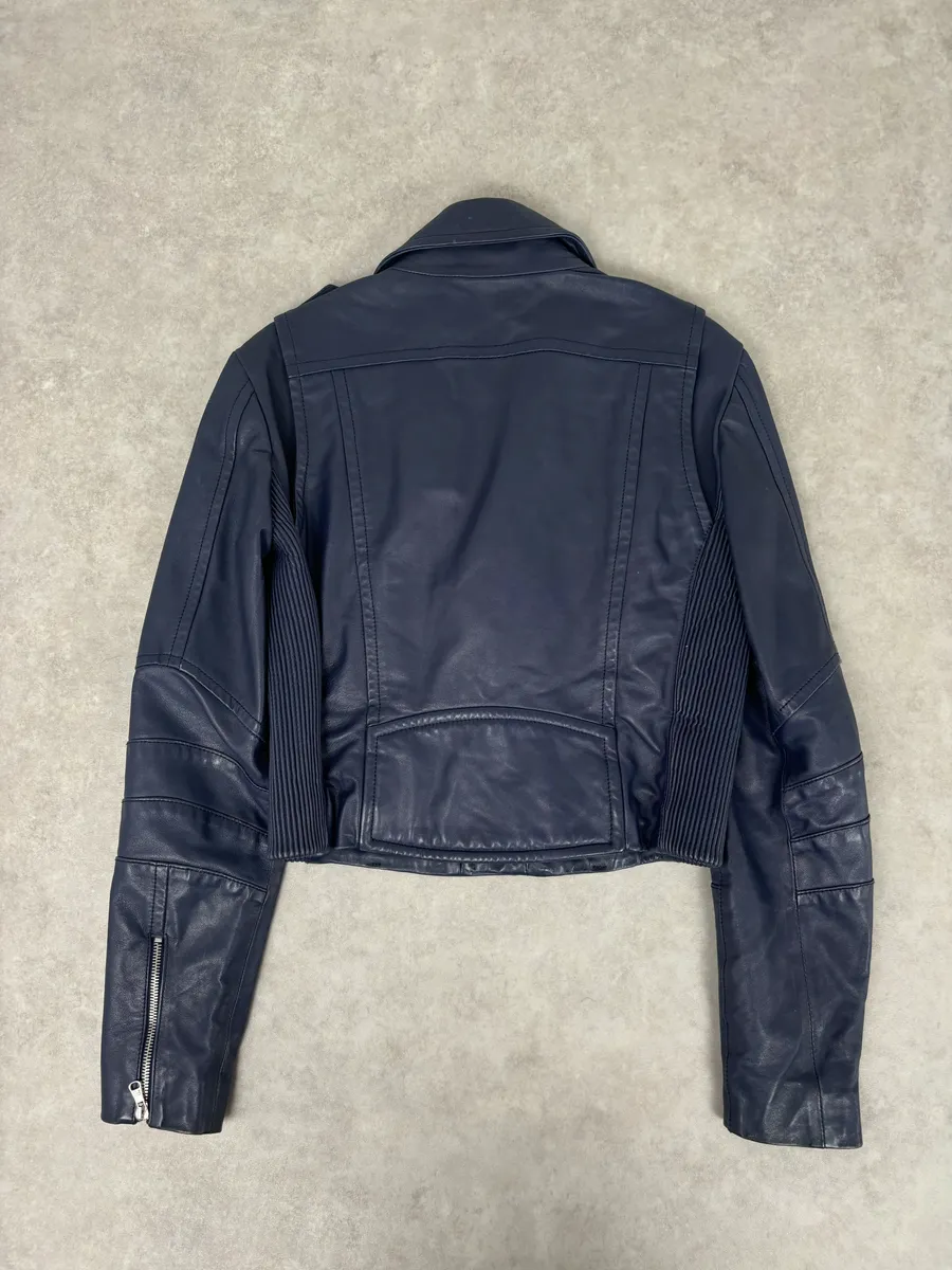 2010s Pierre Balmain Perfecto Biker Blue Leather Jacket - Image 5