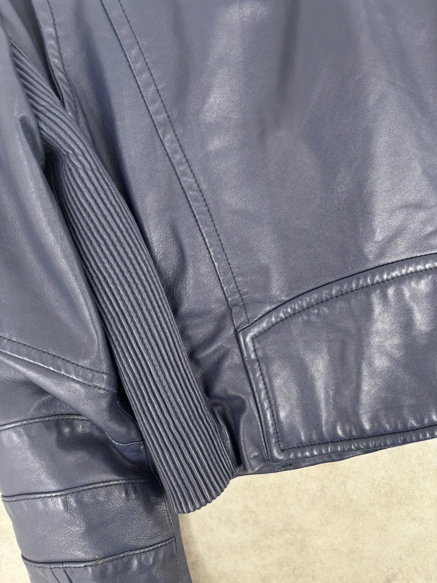 2010s Pierre Balmain Perfecto Biker Blue Leather Jacket - Image 7