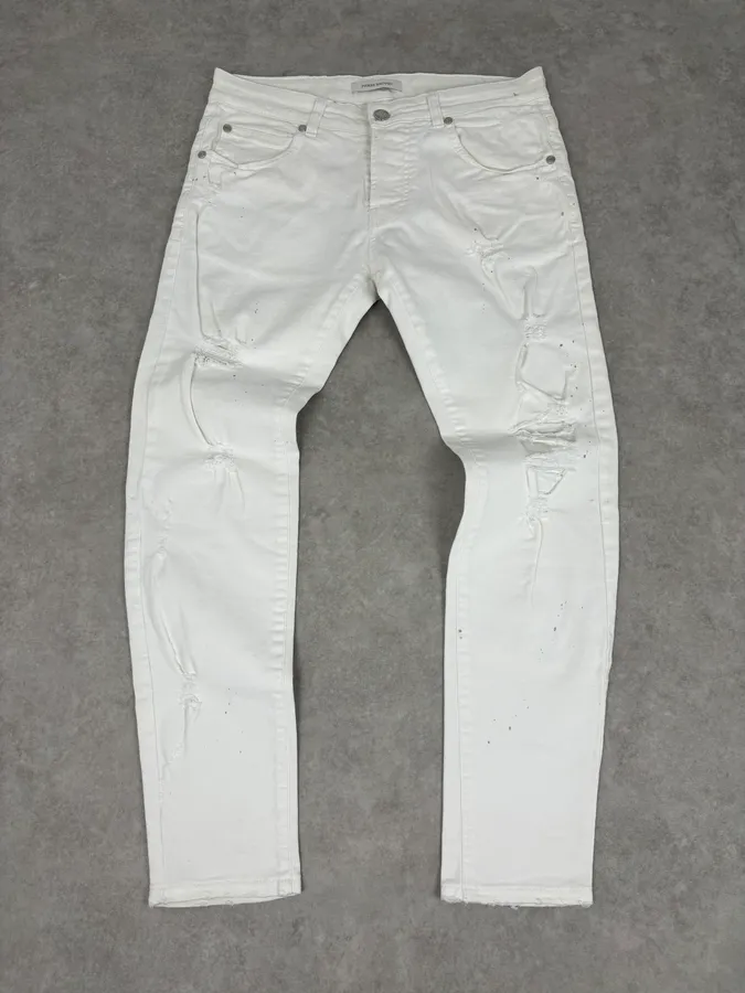 2010s Pierre Balmain White Biker Distressed Slim Jeans