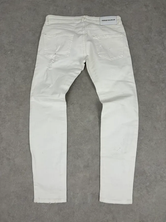 2010s Pierre Balmain White Biker Distressed Slim Jeans - Image 6
