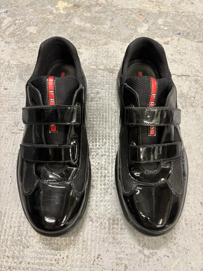 2010s Prada America’s Cup Black Scratches Leather Sneakers - Image 2