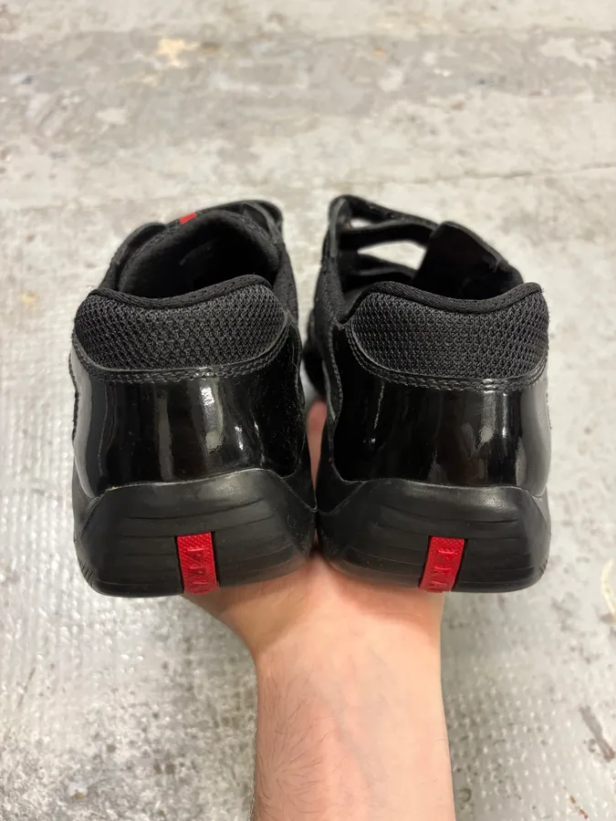 2010s Prada America’s Cup Black Scratches Leather Sneakers - Image 7