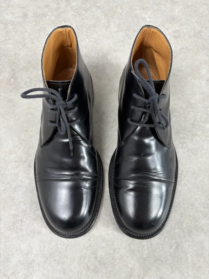2010s Prada Classy Black Leather Derby Shoes - Image 2