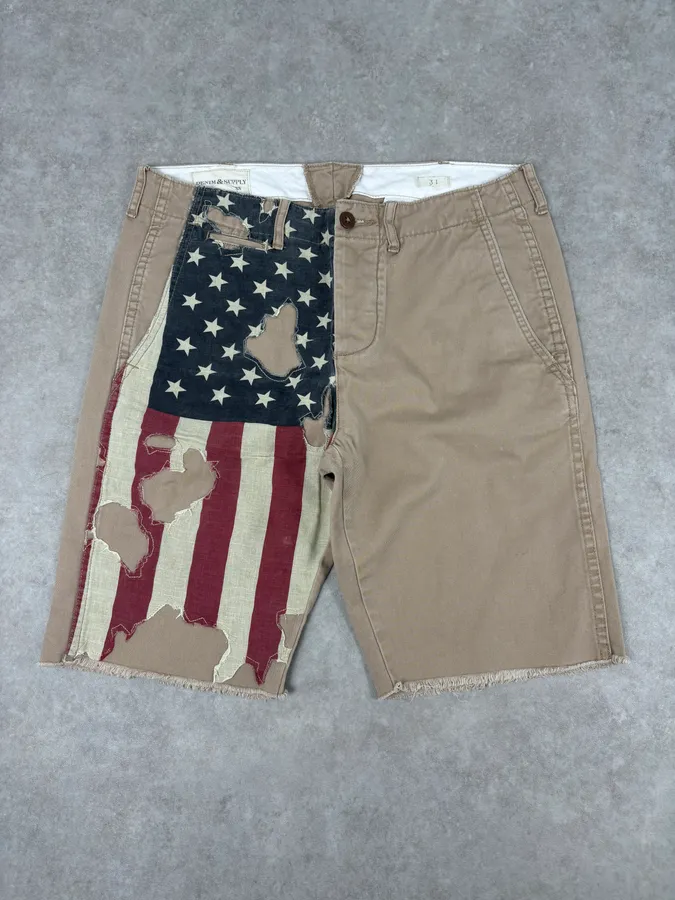 2010s Ralph Lauren Beige  American Flag Distressed Shorts