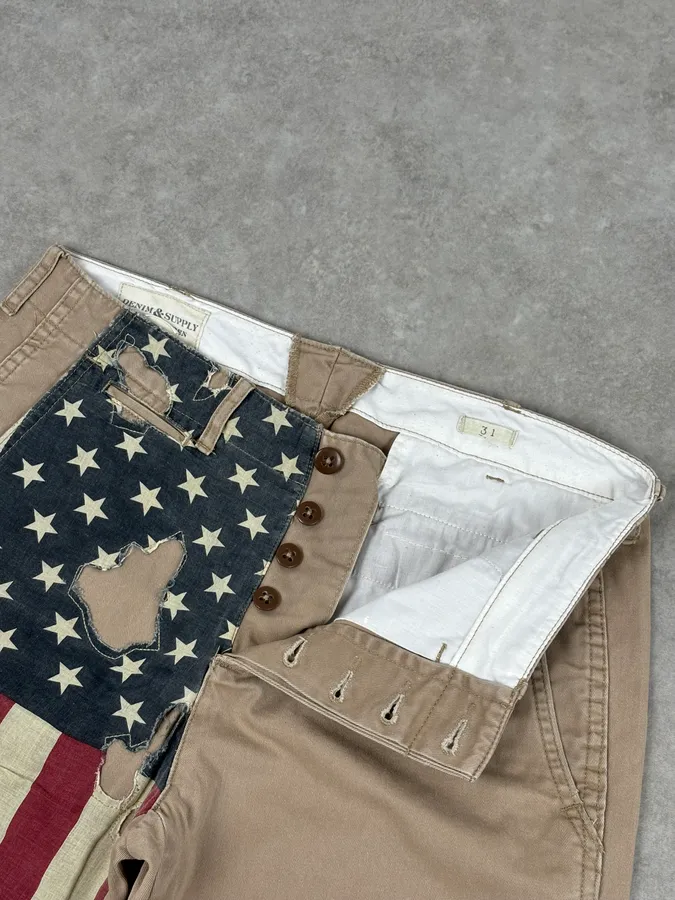 2010s Ralph Lauren Beige  American Flag Distressed Shorts - Image 10