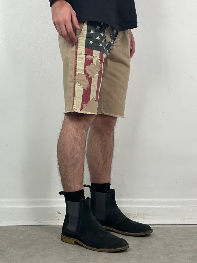 2010s Ralph Lauren Beige  American Flag Distressed Shorts - Image 3