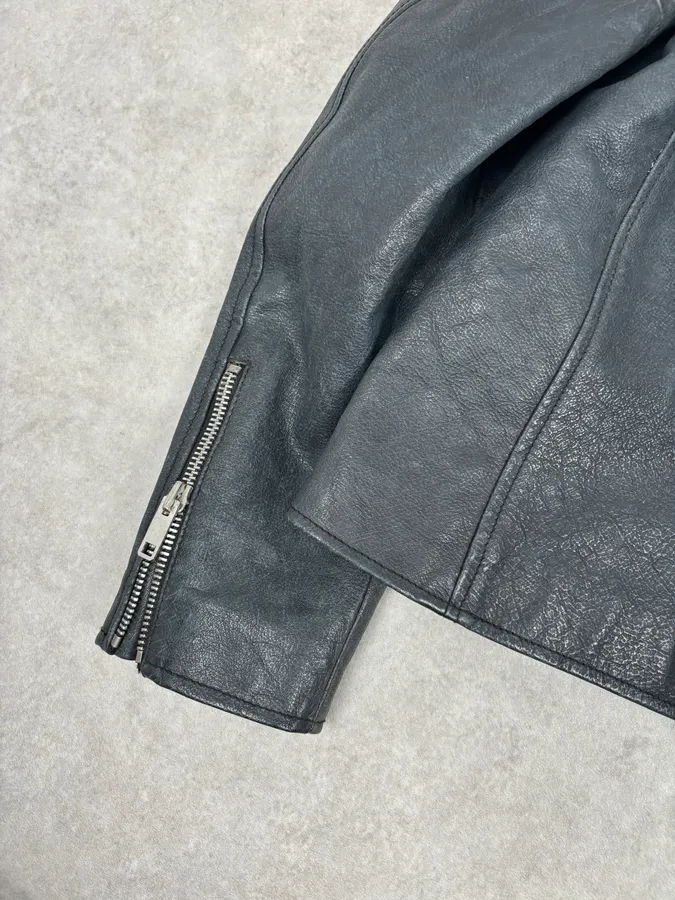 2010s Ralph Lauren Black Buffalo Leather American Flag Biker Jacket - Image 8