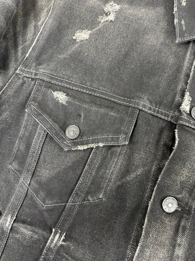 2010s Ralph Lauren Black Distressed USA Flag Denim Jacket - Image 11