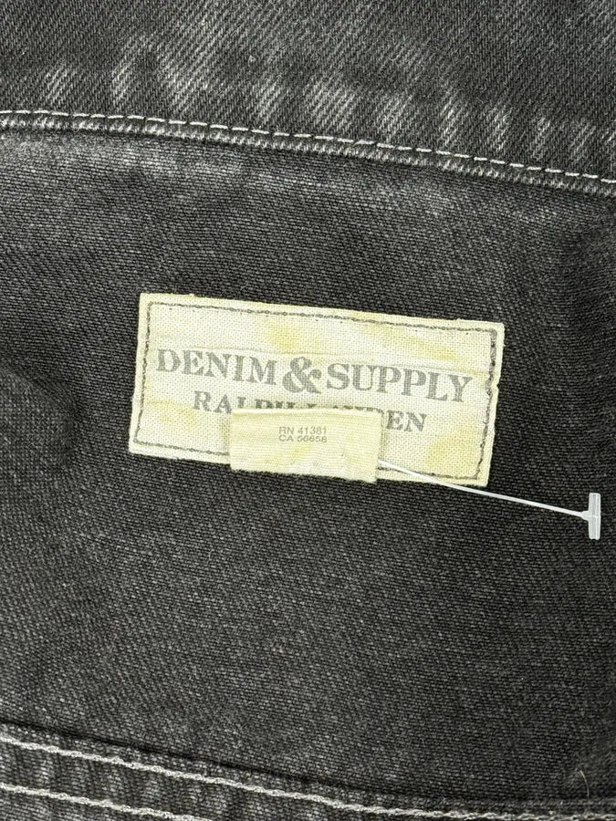 2010s Ralph Lauren Black Distressed USA Flag Denim Jacket - Image 12