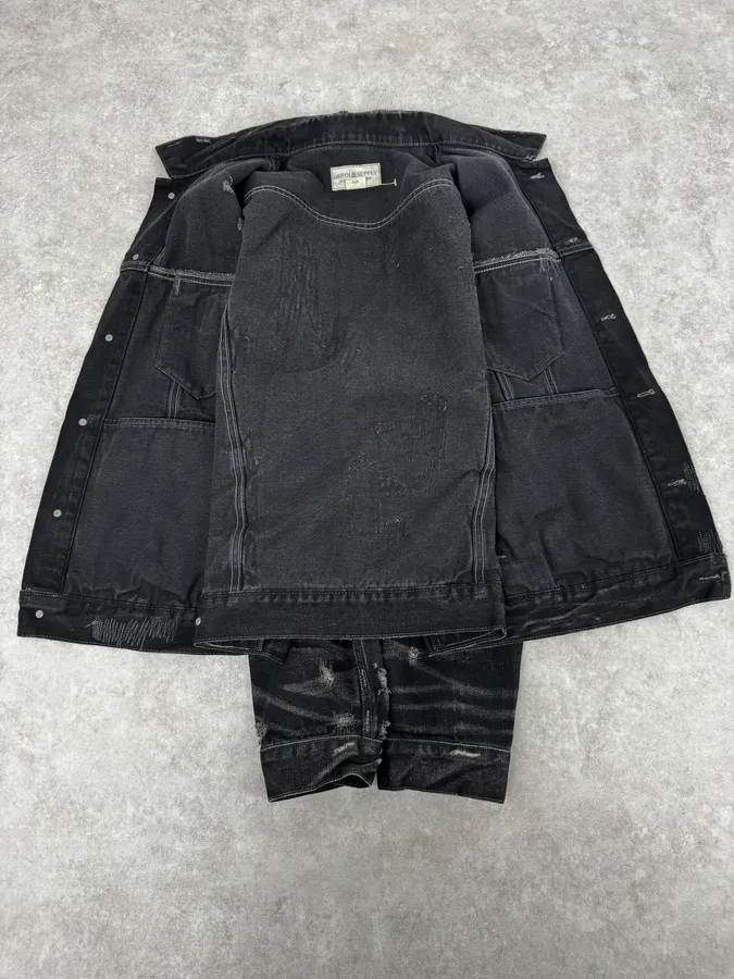 2010s Ralph Lauren Black Distressed USA Flag Denim Jacket - Image 7