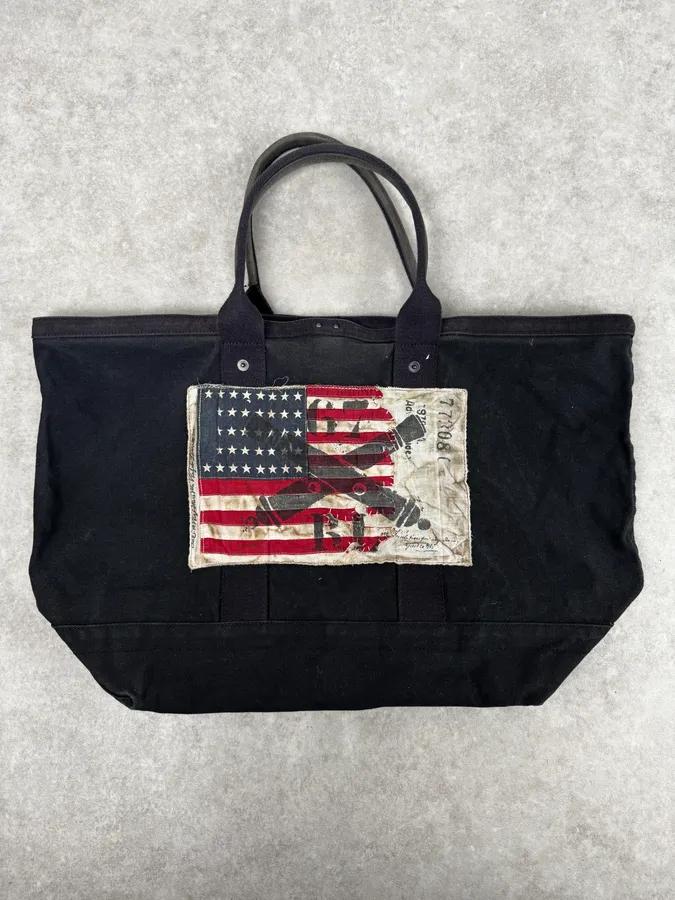 2010s Ralph Lauren Black USA Flag Patch Tote Bag - Image 2