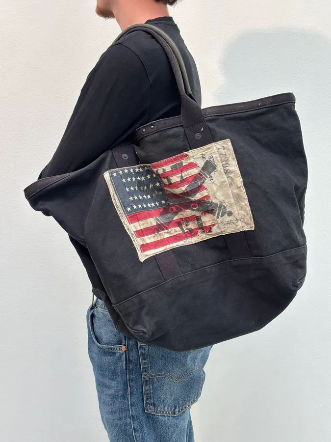 2010s Ralph Lauren Black USA Flag Patch Tote Bag - Image 4