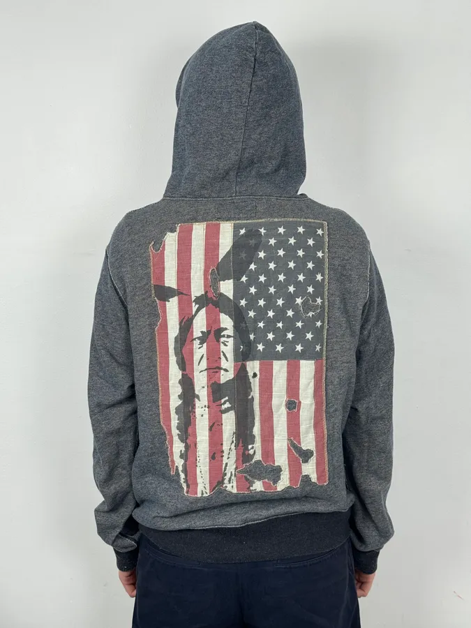 2010s Ralph Lauren Blue Distressed USA Flag Zip-up Hoodie