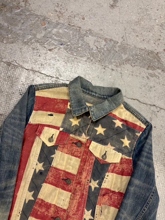 2010s Ralph Lauren Blue & Red Denim American Flag Denim Jacket - Image 4