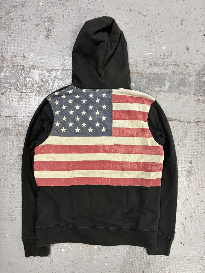 2010s Ralph Lauren Dark Green American Flag Zip-up Hoodie
