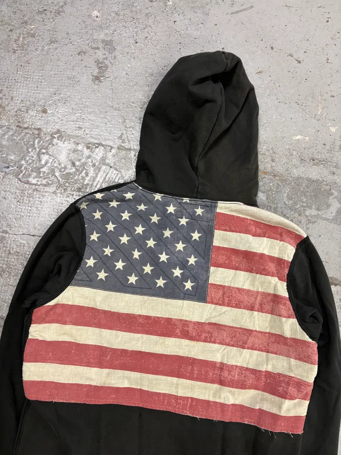 2010s Ralph Lauren Dark Green American Flag Zip-up Hoodie - Image 6