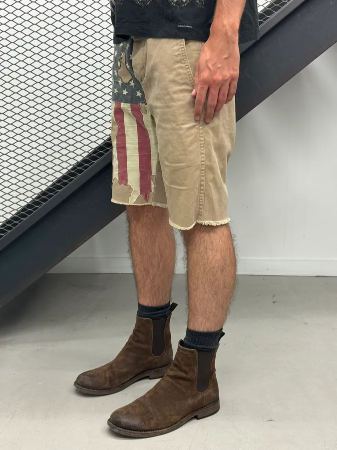 2010s Ralph Lauren Denim & Supply American Flag Distressed Beige Shorts - Image 2