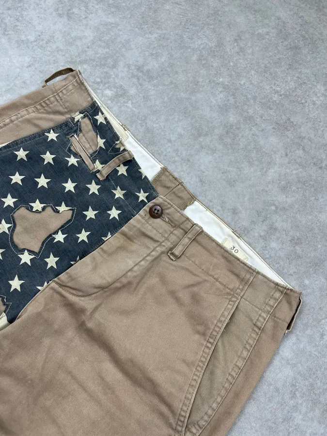 2010s Ralph Lauren Denim & Supply American Flag Distressed Beige Shorts - Image 5