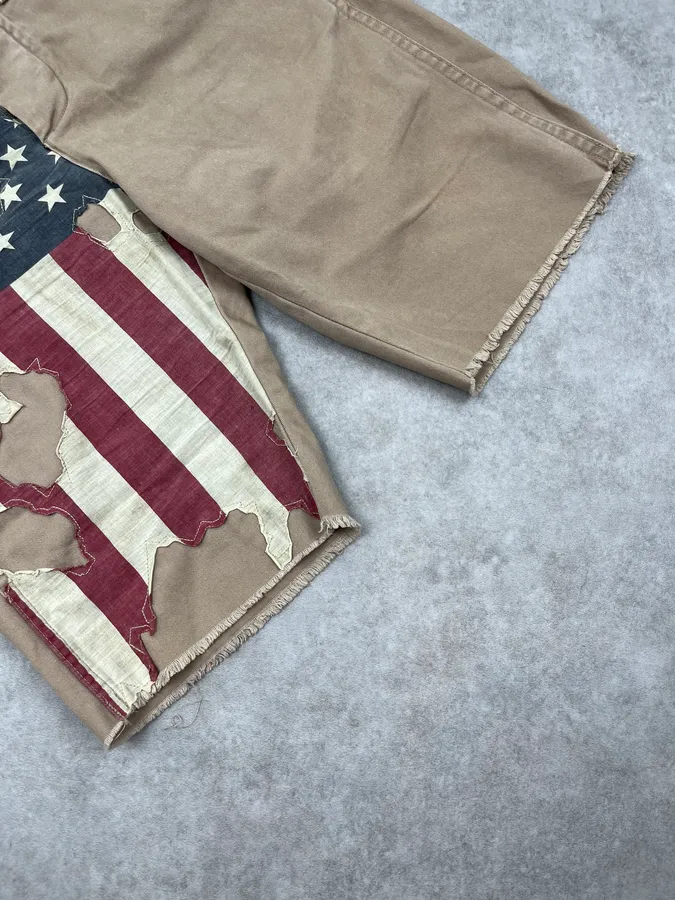 2010s Ralph Lauren Denim & Supply American Flag Distressed Beige Shorts - Image 6