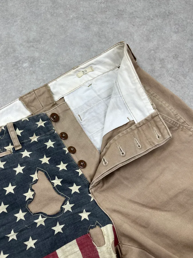 2010s Ralph Lauren Denim & Supply American Flag Distressed Beige Shorts - Image 8