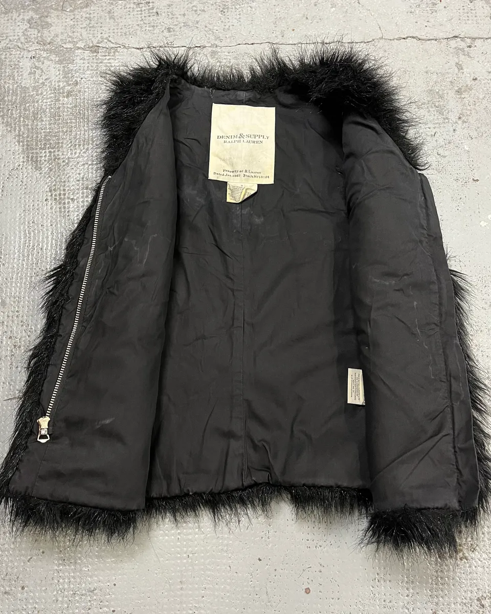 2010s Ralph Lauren Denim & Supply Black Faux Fur Fluffy Vest - Image 9