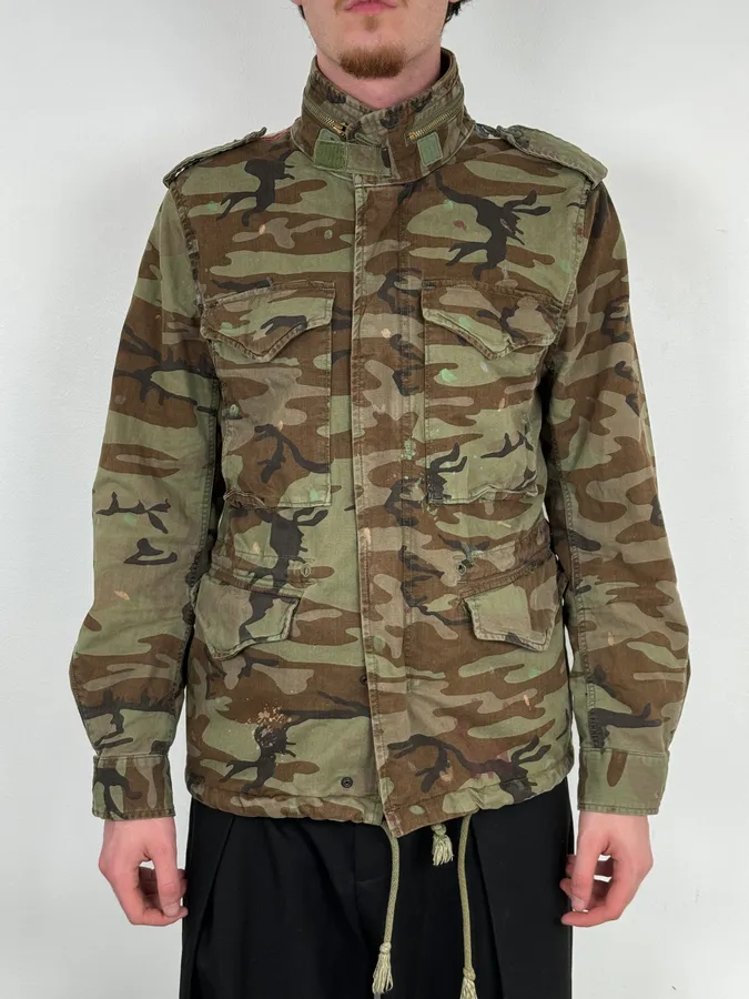2010s Ralph Lauren Denim Supply USA Flag Distressed Camo Green Jacket - Image 2