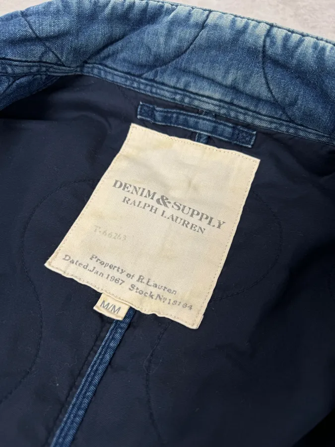 2010s Ralph Lauren Denim USA Flag Blue Aviator Denim Jacket - Image 10