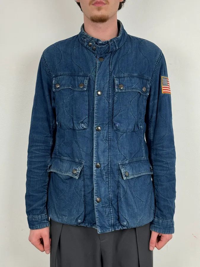 2010s Ralph Lauren Denim USA Flag Blue Aviator Denim Jacket - Image 2
