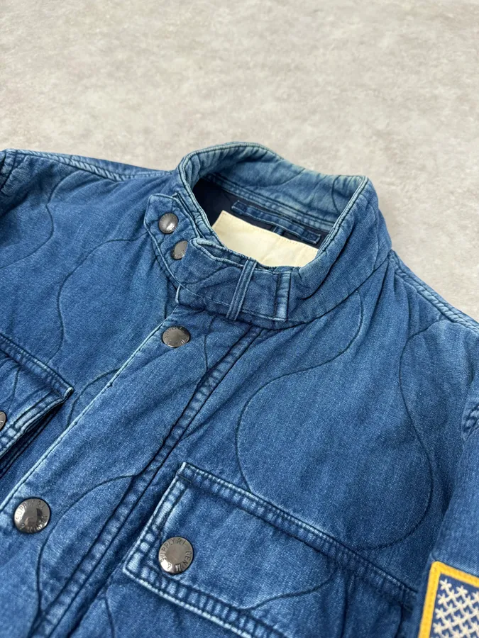 2010s Ralph Lauren Denim USA Flag Blue Aviator Denim Jacket - Image 5