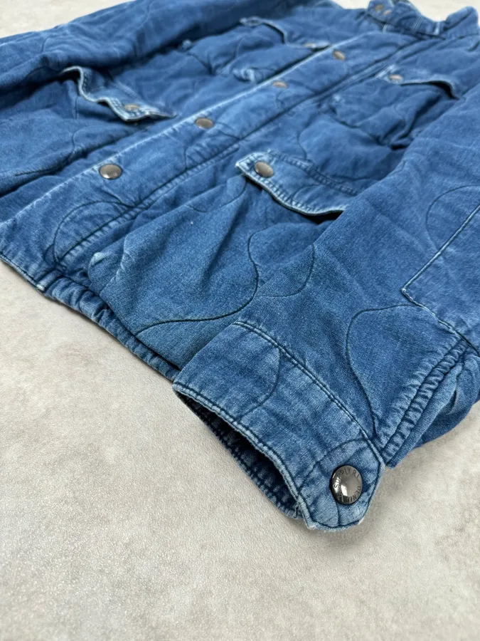 2010s Ralph Lauren Denim USA Flag Blue Aviator Denim Jacket - Image 7