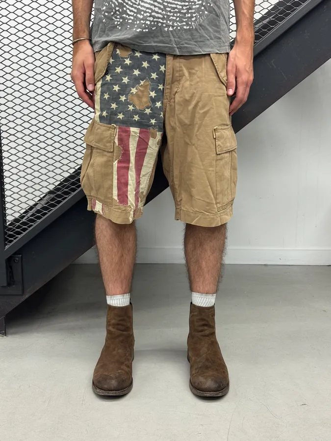 2010s Ralph Lauren Distressed USA Flag Beige Shorts