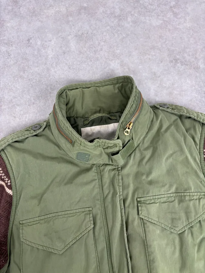 2010s Ralph Lauren Green & Brown Nylon Military Knit Sleeves Cargo Jacket - Image 4