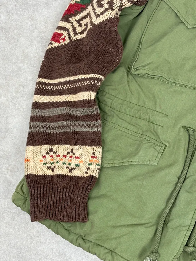 2010s Ralph Lauren Green & Brown Nylon Military Knit Sleeves Cargo Jacket - Image 9