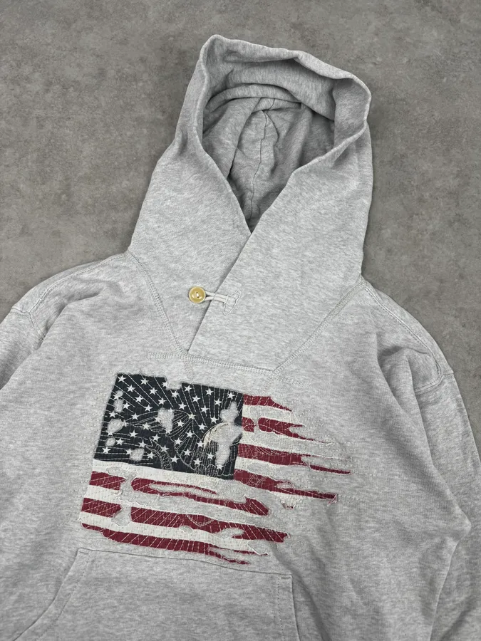 2010s Ralph Lauren Grey Distressed USA Flag Hoodie - Image 5