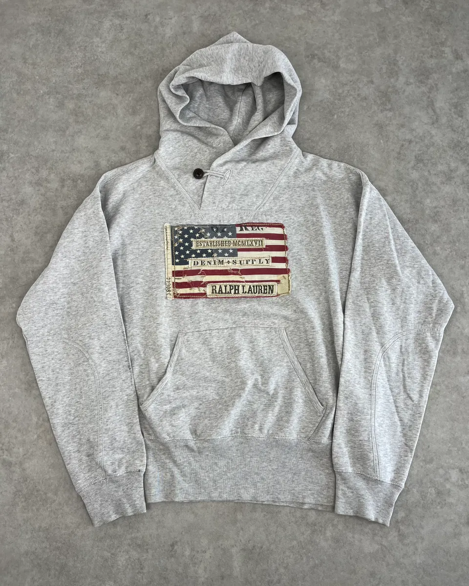 2010s Ralph Lauren Grey USA Flag Hoodie Sweater