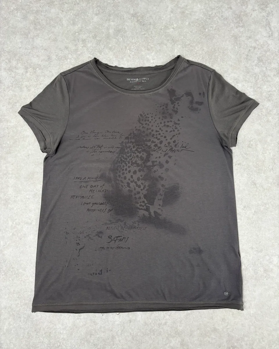 2010s Ralph Lauren Leopard Charcoal Grey Cotton T-Shirt