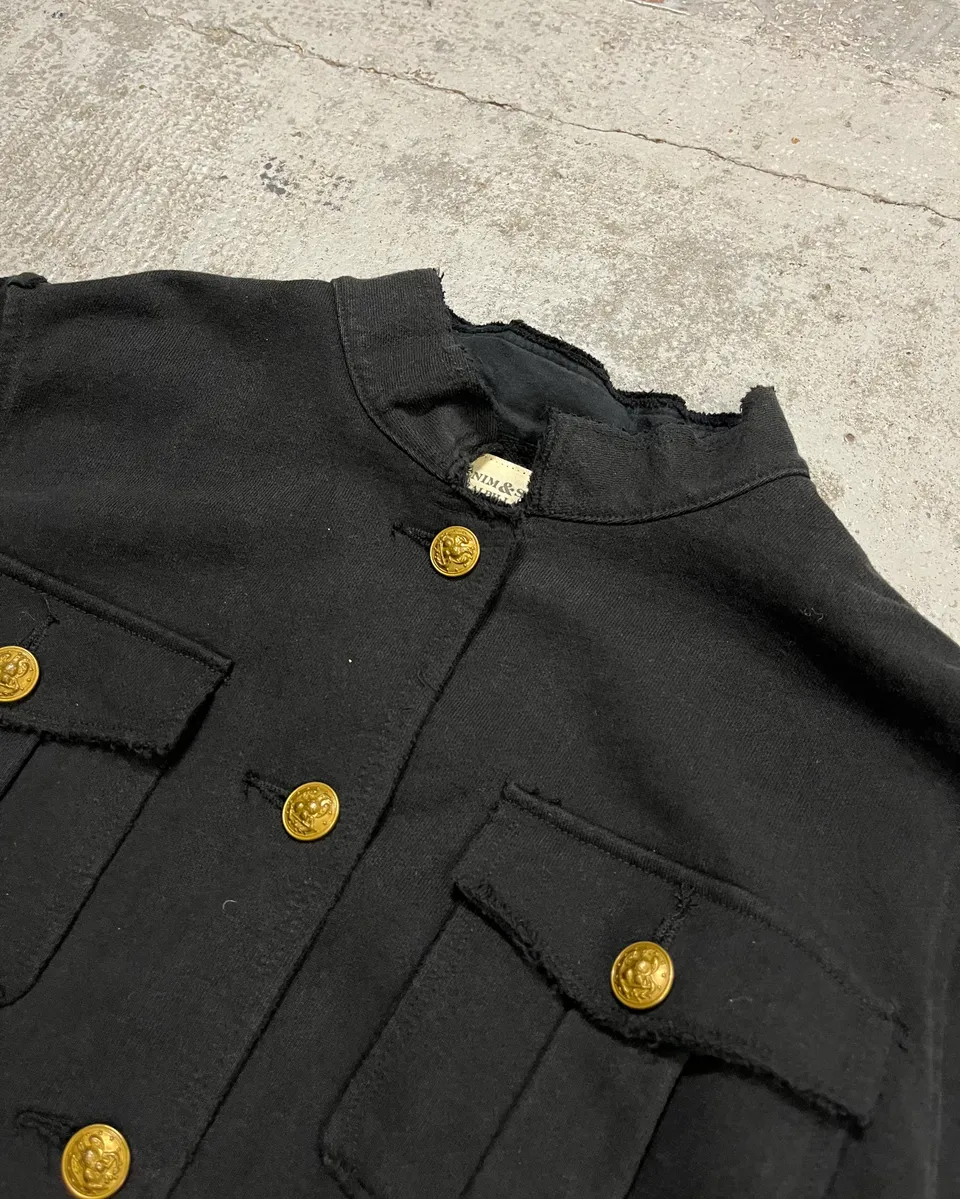 2010s Ralph Lauren Officer Gold Buttoned Multi Pockets Black Jacket - Image 5