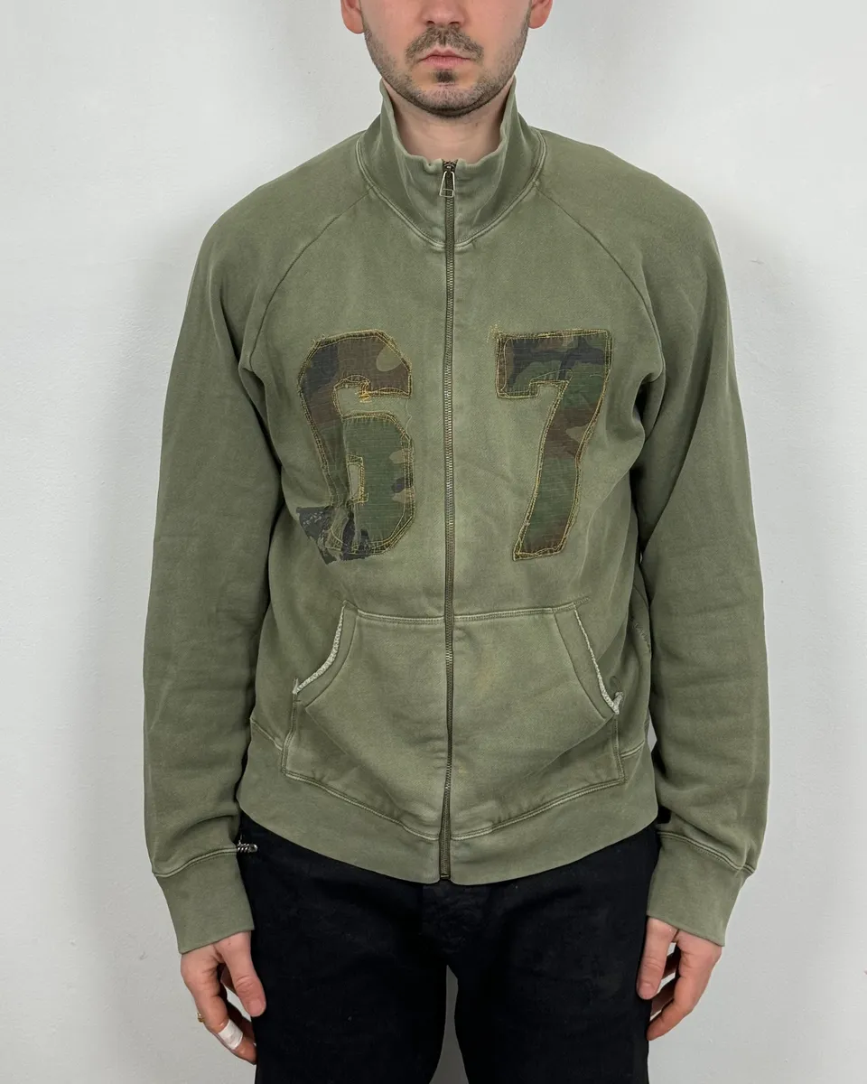 2010s Ralph Lauren Olive Camo Number Patch Zip-up Sweater - Image 2